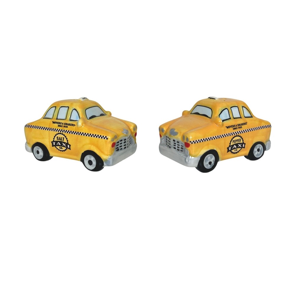 Pier One Movers And Shakers Taxi Cab Salt And Pepper Shaker Set Ceramic NWOT